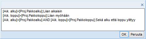 Alapuolella on kolme eri ehtoa, joita ko. kenttään sovelletaan.