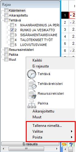 Saat tallennettua rajausvalinnat rajauspaneelin päältä hiiren 2.painikkeella aukeavasta valikosta valinnalla "Tallenna nimellä ".
