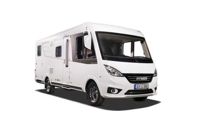 Valkoinen Hymermobil Exsis-i takaa Valkoinen Hymermobil