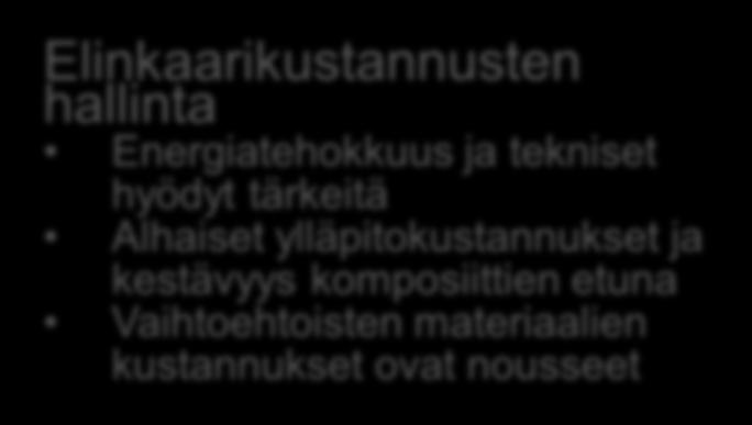 liikkuvuuden ja elämän laadun suhteen Kasvava ostovoima ja investointikyky Elinkaarikustannusten hallinta