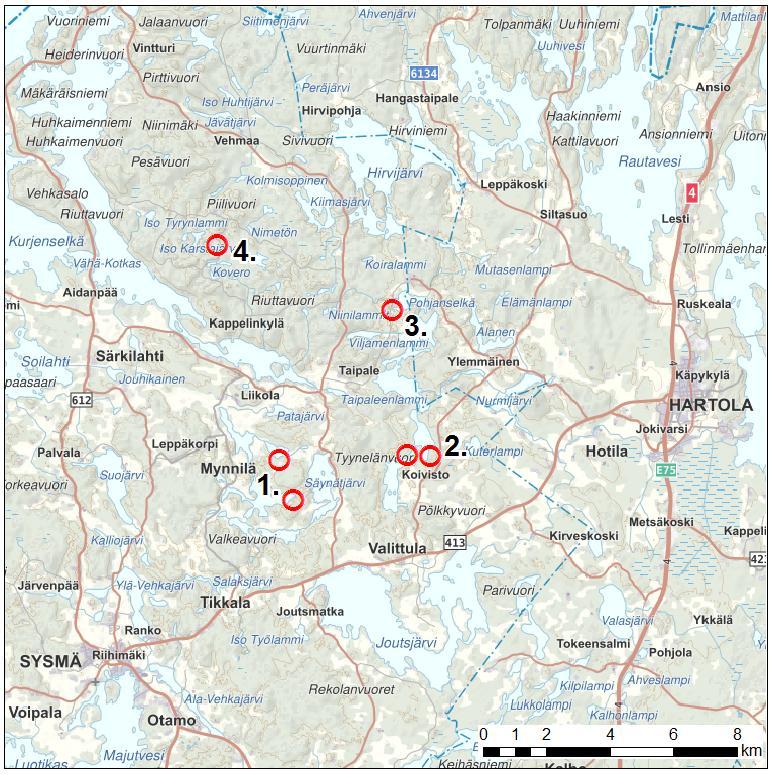 3. Suunnittelualueet Suunnittelualue koostuu neljästä erillisestä osa-alueesta: 1 Niemenmetsä, 2 Mäkelä ja Hirvimaa, 3 Pohjanselän länsiranta sekä 4 Kuusirinne.