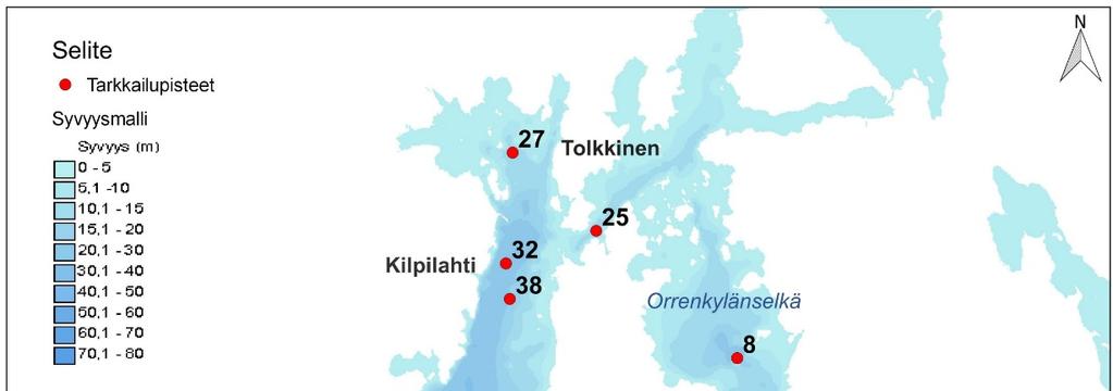 elokuulle (viikko 3 4) ja syyskuulle (viikko 4). Talvinäytteet haettiin 22. 23.2. Myös avovesikauden näytteenotto toteutettiin tarkkailuohjelman mukaisesti ja näytteitä käytiin hakemassa 5.6, 11.