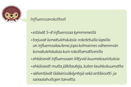 Influenssarokotukset suojaavat lasta ärhäkältä influenssalta ja siihen liittyviltä