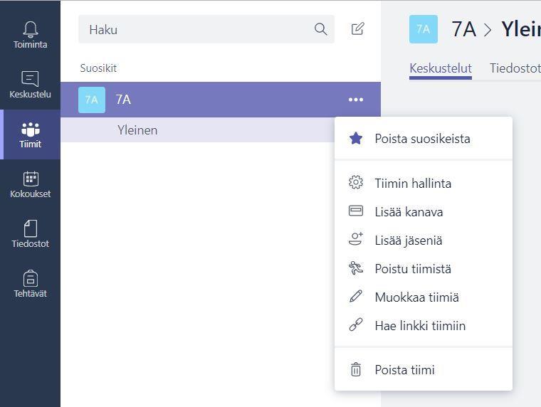 Tiimin hallinta Tiimit Kanava voi olla esim.