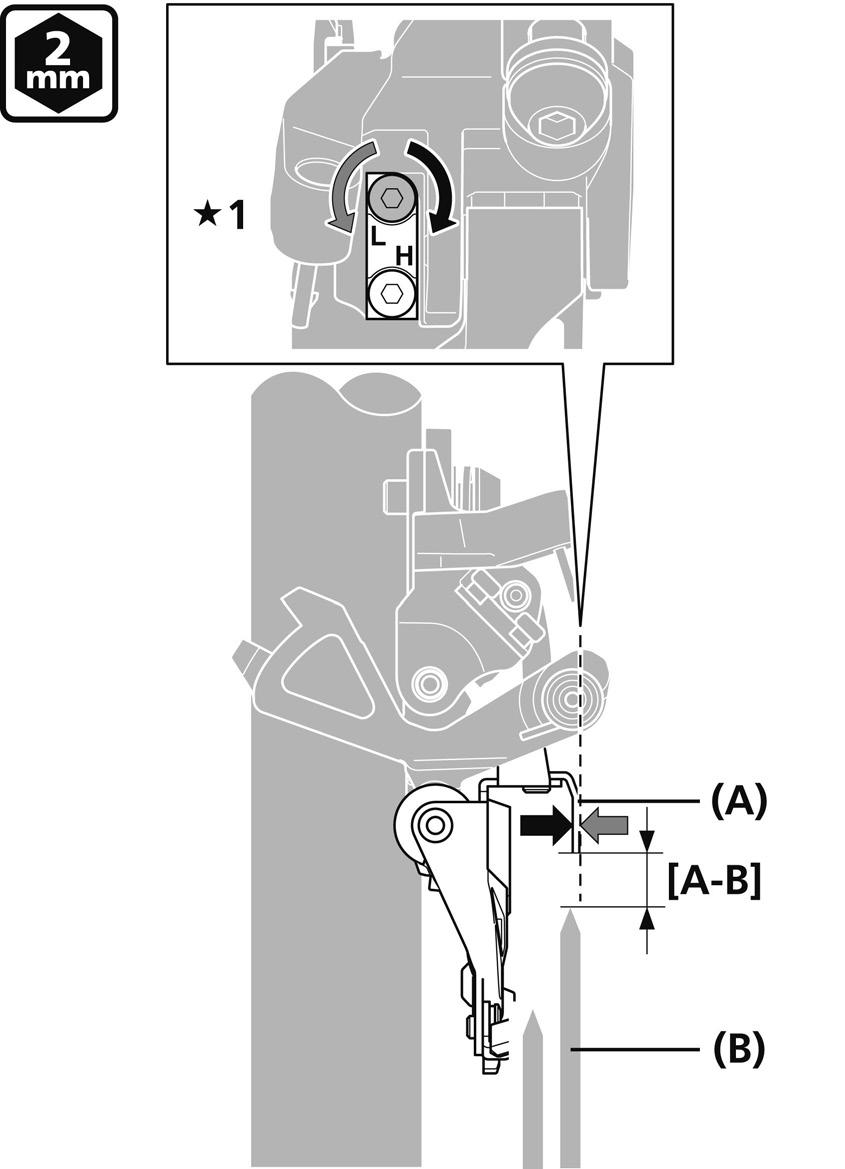 ASENNUS 3. Kun säätö on valmis, kiinnitä etuvaihtaja runkoon. Kiristysmomentti 4 mm kuusiokoloavain 5-7 Nm 2.