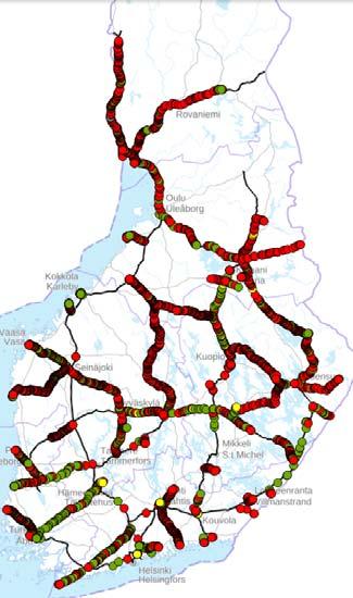 Tasoristeykset kartalla Tasoristeysten lukumäärät: (Pää /sivuraiteet) Yhteensä 2435/343 = 2778 Puomilaitos 544/65 =