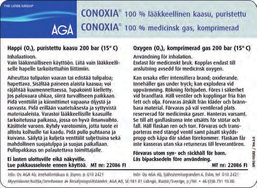 Happiterapiatuotteet Infoetiketti, pullokoon mukaan 08 LIV -venttiilin käyttö 09 Virtaussäätimen liittäminen pullon pikaliittimeen 10 CONOXIA