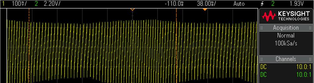 27 Nyt ramppioskillaattorin perustaajuus on 120,9 Hz, eikä kanavan 2 signaali vielä vaikuta ramppioskillaattorin taajuuteen.