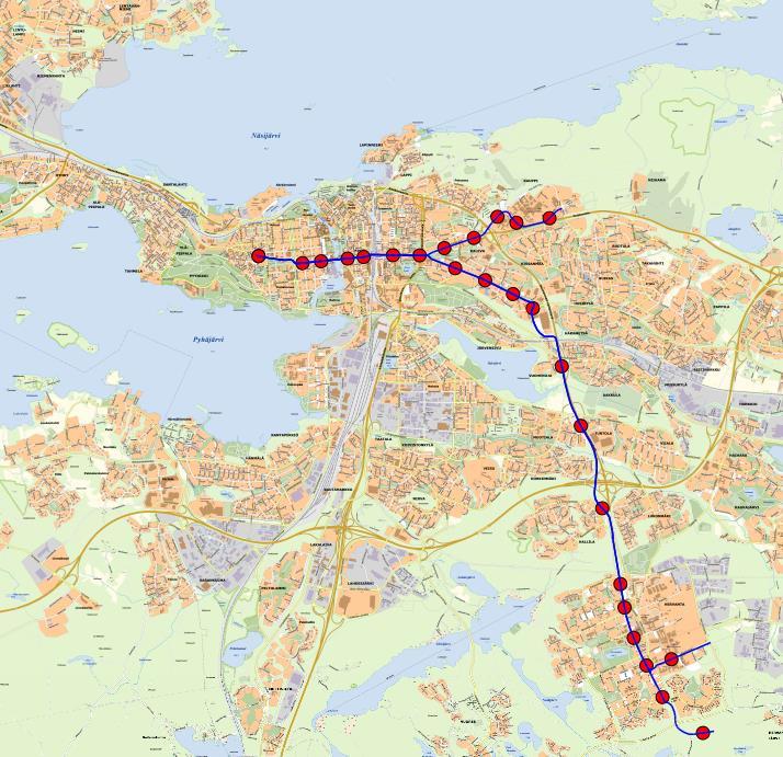 Johdanto Tekunkadun raitiotiepysäkkivaraus Raitiotien osan 1 toteutussuunnitelman mukaisesti TAYSin linja päättyy Vieritielle.