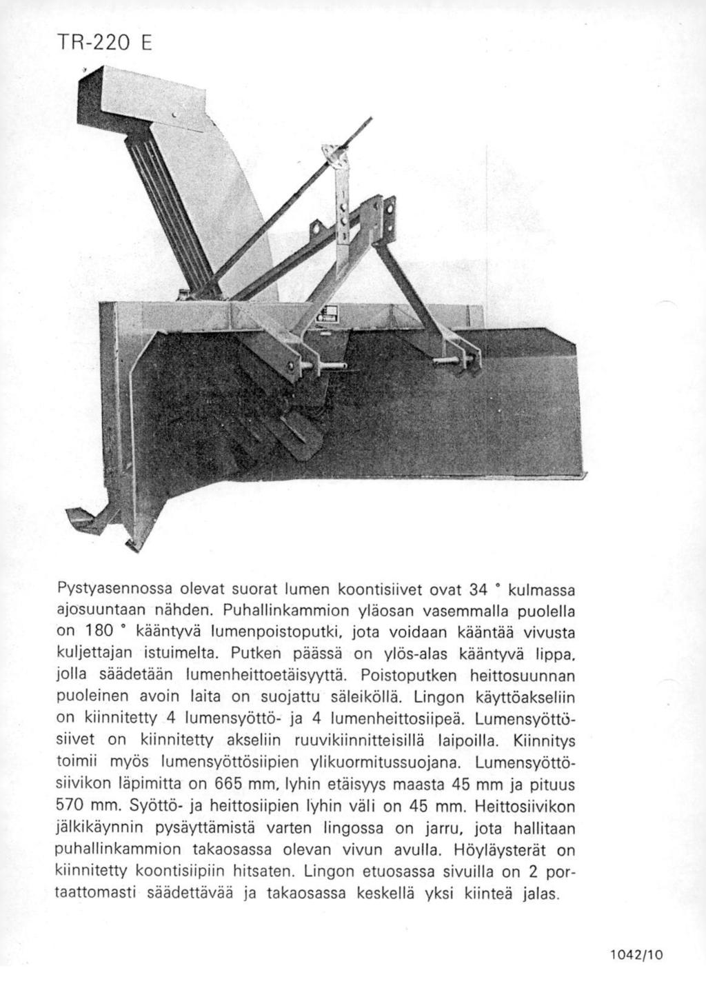 TR-220 E Pystyasennossa olevat suorat lumen koontisiivet ovat 34 * kulmassa ajosuuntaan nähden.
