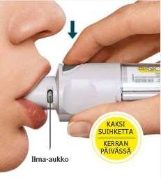 Hengitä suun kautta sisään hitaasti ja syvään ja PAINA samalla annoksenvapautuspainiketta.