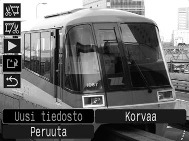 4 5 6 Valitse - tai -painikkeella (Toista) ja paina sitten FUNC./SETpainiketta. Näyttöön tulee esikatselutila, jossa voit katsoa muokattua elokuvaa. Keskeytä toistaminen painamalla FUNC.