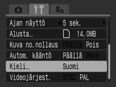 Kielen asettaminen Tämän toiminnon avulla voit valita nestekidenäytön valikkojen kielen. 1 Paina ON/OFF-painiketta, kunnes virran merkkivalo palaa vihreänä.