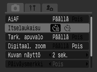 Itselaukaisimen aika-asetuksen muuttaminen 1 Valitse (Kuvausvalikko) -valikosta [Itselaukaisu]. Katso Valikkojen ja asetusten valitseminen (s. 49).