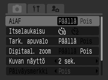 Siirtyminen tarkennustilojen välillä Kuvaustapa Vaikka automaattitarkennus on määritetty ennalta AiAF-asetuksiin (yhdeksän tarkennusruutua), voit määrittää kiinteän tarkennusruudun kuvan keskelle.