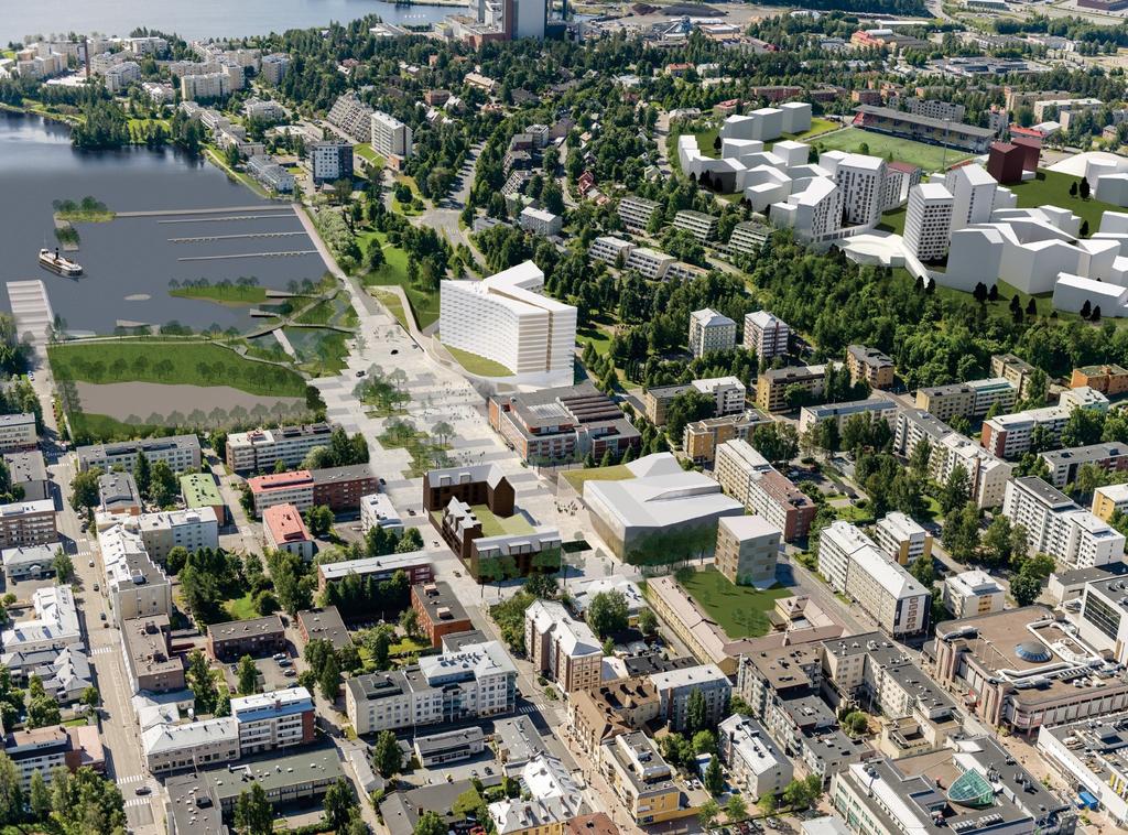 Suunnitelmavaihtoehto - selostus SUUNNITELMAVAIHTOEHDON YLEISRATKAISU Vaihtoehto vastaa pääosin kilpailuehdotuksen ratkaisua, mutta taidelukio Lumitin viereiselle puistoalueelle on sijoitettu