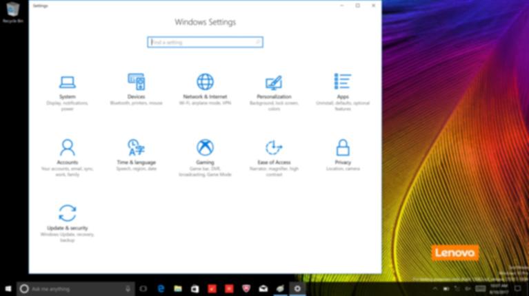 Luku 2. Windows 10 käytön aloitus Asetukset Asetukset sallii sinun suorittavan perustoimintoja. Voit myös hakea lisää asetuksia asetusten hakulaatikolla oikeassa yläkulmassa.