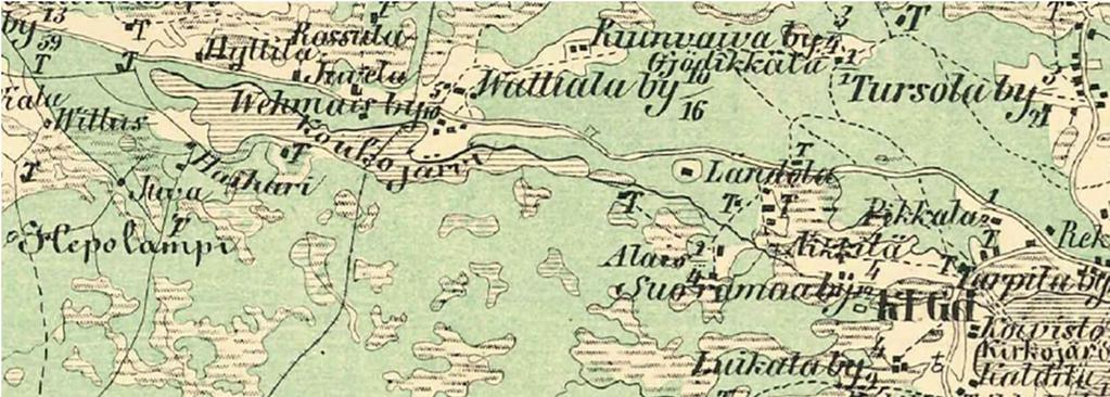 suunnittelualueen rajaus punaisella, arkeologisessa