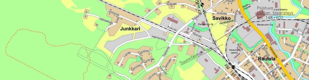 Raakapuun kuormauspaikan sisäiset tasoristeykset sijoittuvat kuormausraiteiden alkupäähän heti sähköistyksen päättymisen jälkeiselle osuudelle. 5.