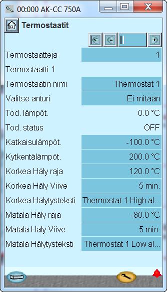 Konfigurointi - jatkoa Erillisten termostaattitoimintojen asetukset 1. Mene konfigurointivalikkoon 2. Valitse termostaatit 3.