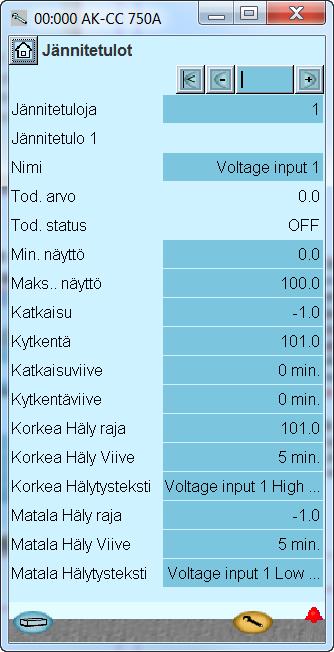 Konfigurointi - jatkoa Erillisten jännitetoimintojen asetukset 1. Mene konfigurointivalikkoon 2. Valitse General voltage inputs (yleiset jännitesyötöt) 3.