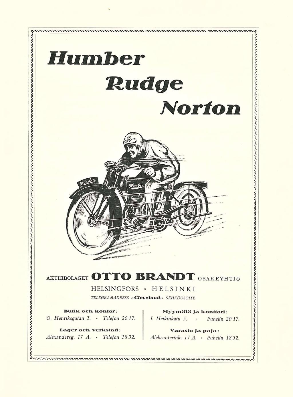 Telefon Telefon Puhelin Puhelin Huinfogv Hudge Norton AKTIEBOLAGET OTTO BRANDT OSAKEYHTIÖ HELSINGFORS HELSINKI TELEGRAMADRESS»Cleveland» SÄHKÖOSOITE Hu nk ucfi