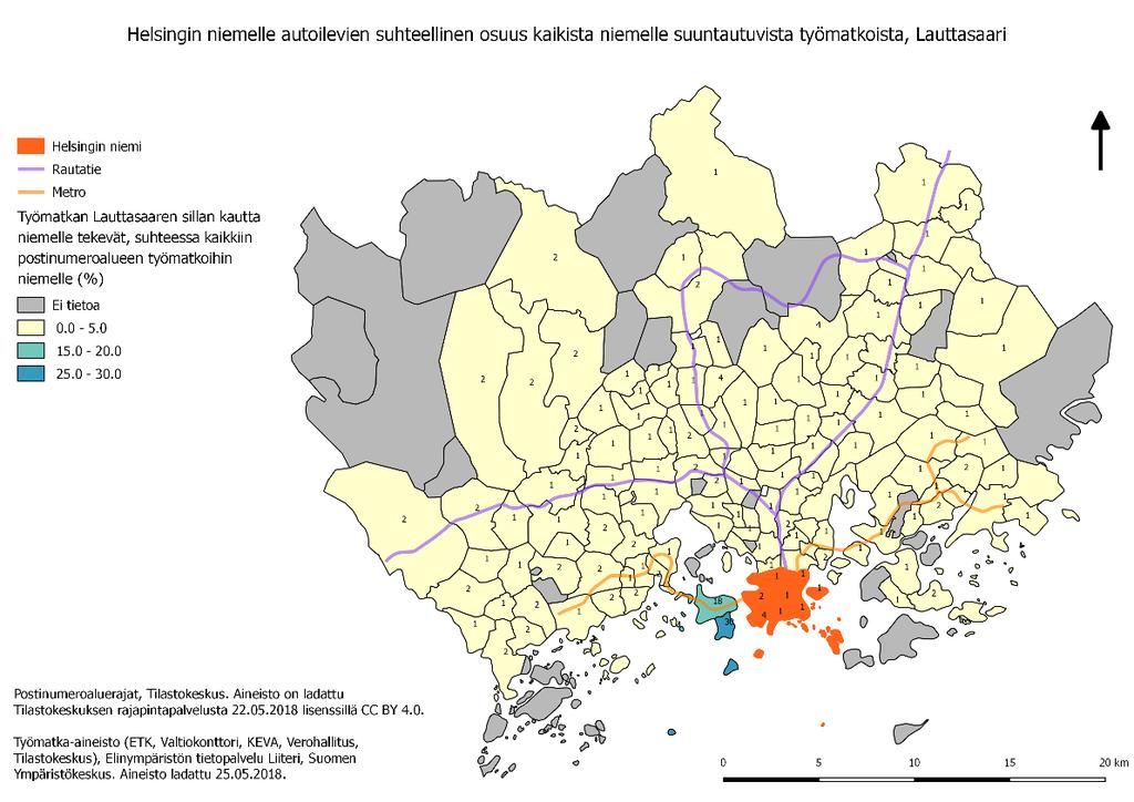 pääkaupunkiseudulla, 250 x 250 metrin