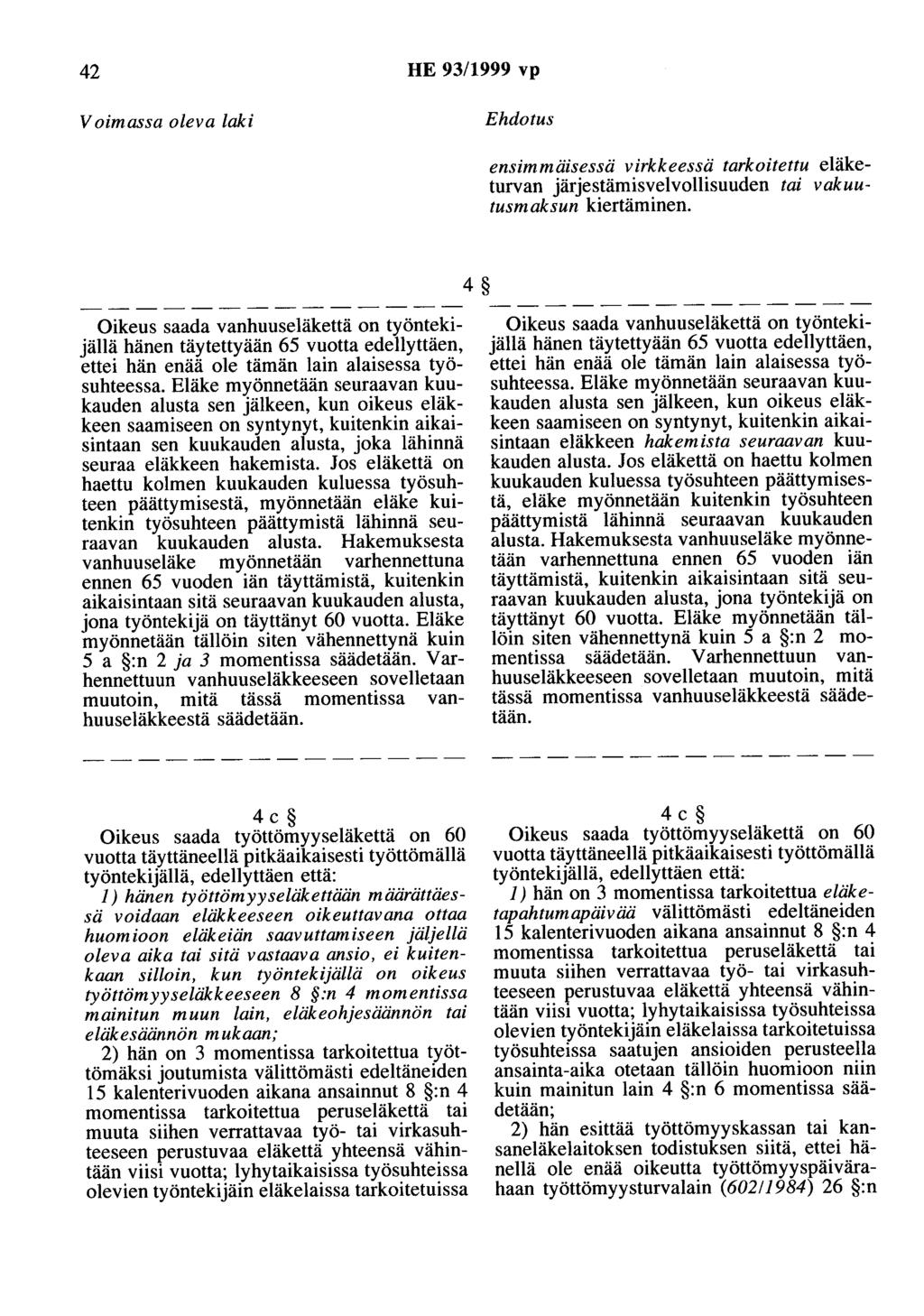42 HE 93/1999 vp Voimassa oleva laki Ehdotus ensimmäisessä virkkeessä tarkoitettu eläketurvan järjestämisvelvollisuuden tai vakuutusmaksun kiertäminen.