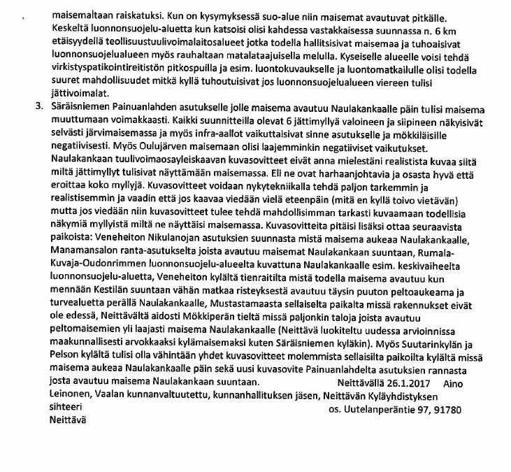 FCG SUUNNITTELU JA TEKNIIKKA OY NAULAKANKAAN TUULIVOIMAPUISTON OSAYLEISKAAVA 2 21 (24) Kaavoittajan vastine 1.10.