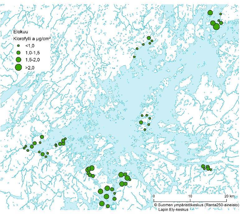 Heinäkuu Elokuu Keskirvon muutos Alue (klorofylli ) (klorofylli ) Heinä-elo (%) K. Min. Mks.