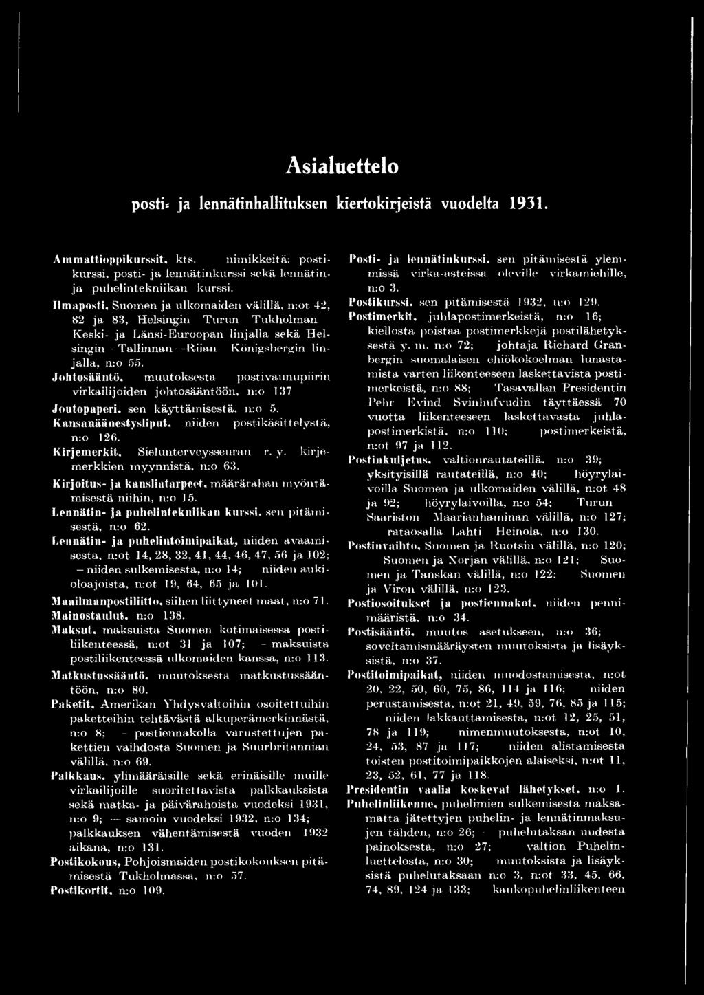 Lennätin- ja puhelintekniikan kurssi, sen pitämisestä, nro 62.