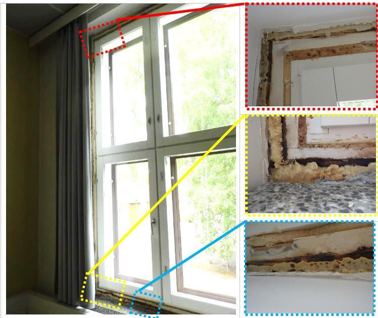 mikrobianalyysit: ei mikrobikasvua materiaalissa Ikkunat uusittu siten, että vanhat karmit ja ikkunatilkkeet