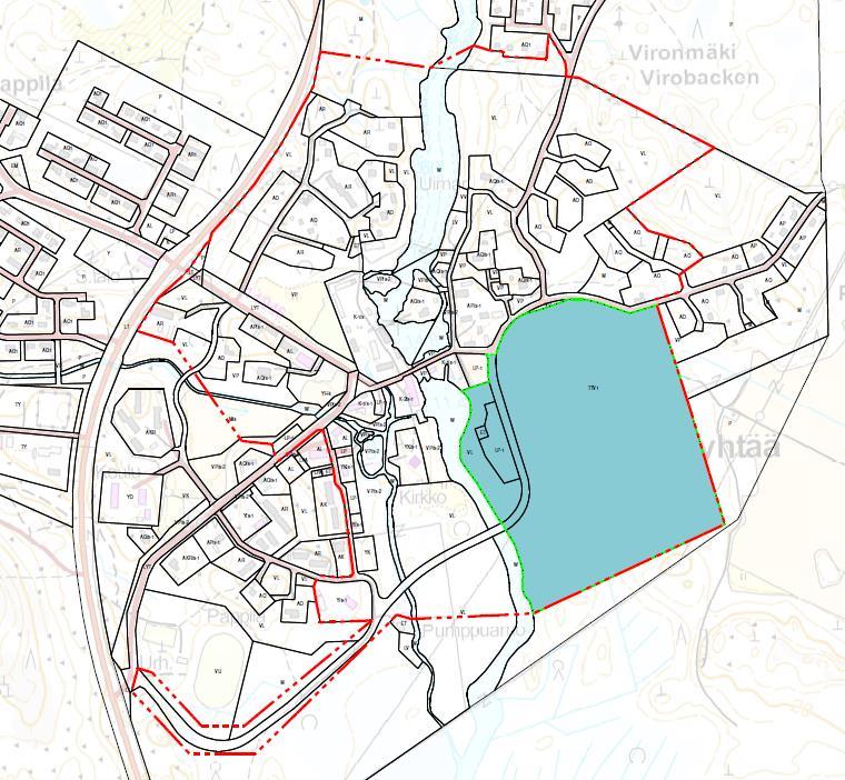 Suunnittelualue merkitty sinisellä värillä. Loviisan kaupunki 2017. 2. Suunnittelun tavoite Asemakaavan muutoksen tavoitteena on alueen käyttötarkoitusten ja rakentamisen laajuuden tarkistaminen.