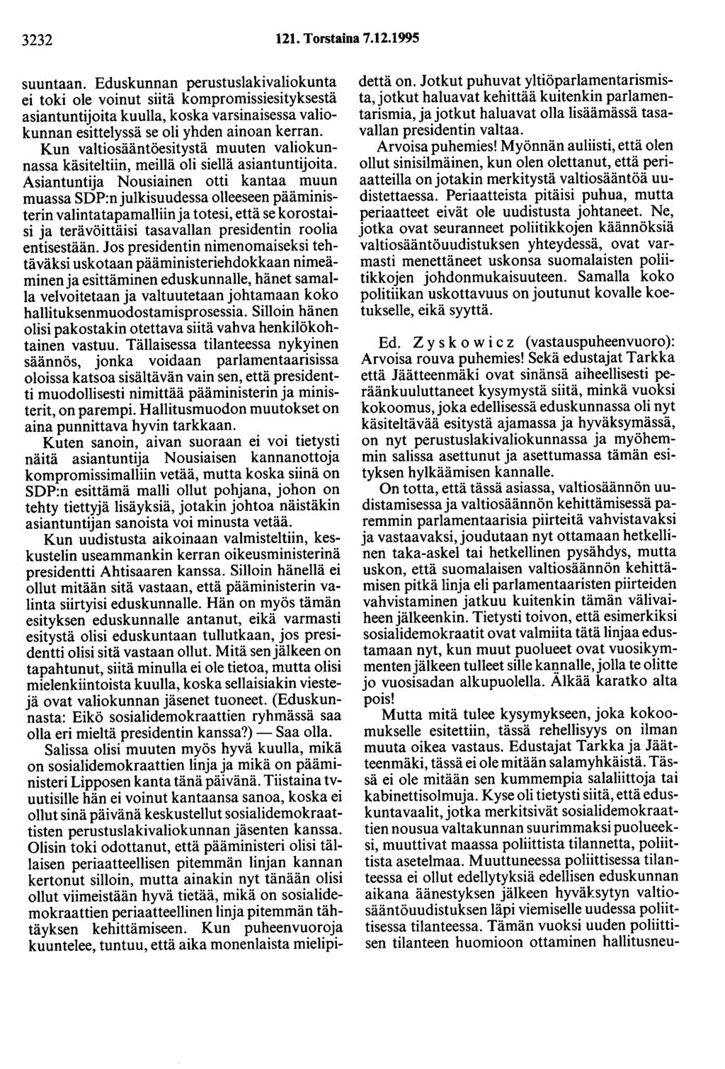3232 121. Torstaina 7.12.1995 suuntaan.