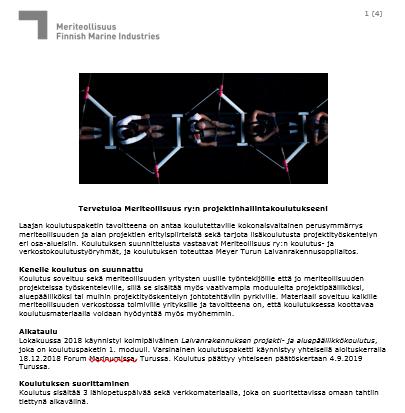 Meriteollisuuden projektinhallintakoulutus Perustuu useaan eri kyselyyn ja