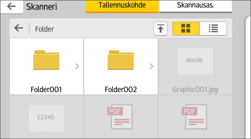 5. Tulostus Skannattujen asiakirjojen tallennus ulkoiselle tallennuslaitteelle 1. Paina [Pääsivu] ( ), joka on alhaalla näytön keskellä. 2. Paina [Tul./skan.