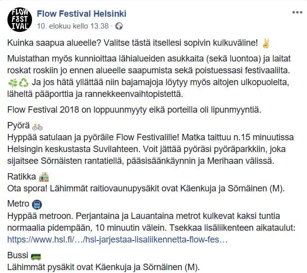 27 Flow Festivaalin toiminta kattaa