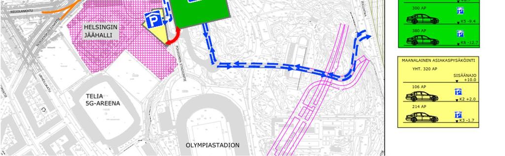 Areenan laskennat on tehty maksimi yleisökapasiteetilla ja autolla saapuvien katsojien osuus on laskettu kulkutapajakauman mukaan.