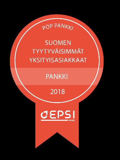 Asiakastyytyväisyys Yksityisasiakkaat 2018 Vertailu vuoteen 2017 POP Pankki 86,8 3,0 Säästöpankki 82,8 0,7 Handelsbanken 80,1 0,5 S-Pankki 79,0 - OP Ryhmä 76,6-2,3 Aktia 75,1-2,4 Toimiala 74,4-1,5