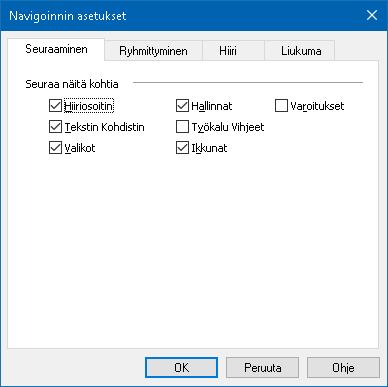 Kappale 5 Suurennuslasin toiminnot 119 Seuraminen Kun liikutat hiirtä, kirjoitat tekstä ja navigoit valikoissa, valintaikkunossa ja muissa ohjelman hallinnoissa, zoomattu ikkuna automaattisesti