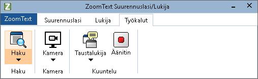 190 Työkalurivin Työkalut välilehti Työkalurivin Työkalut välilehti tarjoaa nopeat toimintapainikkeet suorittamaan ZoomTextin työkalu toimintoja.