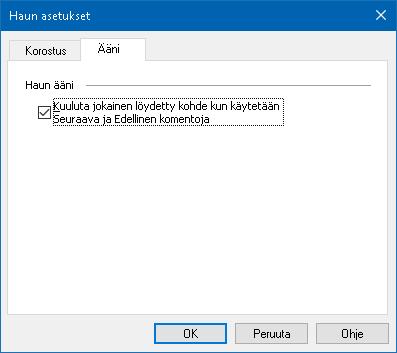 Kappale 7 Työkalut toiminnot 199 Haun asetukset ääni välilehti.