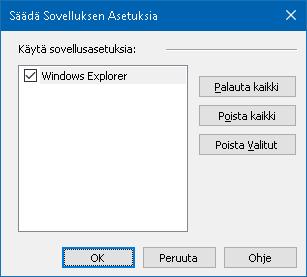 224 Valittu sovellus pysyy listalla, mutta sovelluksen asetukset eivät astu voimaan sovellusta käytettäessä. 3. Poistaaksesi sovelluksen asetukset, valitse haluttu sovellus ja valitse Poista valitut.