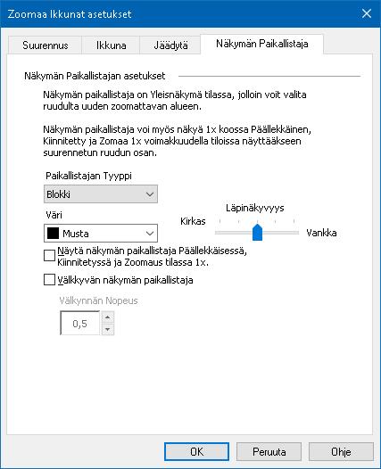 86 4. Klikkaa OK Huom.: Näkymän paikallistin voidaan sallia ja estää käyttämällä Paikallistimen komentoa: Caps Lock + L.