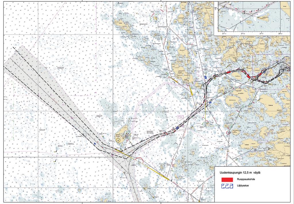 Kuva 7. Uudenkaupungin meriväylähankkeen yleiskartta (Liikennevirasto 2015). 3.2.2 Luotsin kokemuksia Kartoitusaineiston keräämisen yhteydessä haastateltiin kyseisen väylän luotsia.