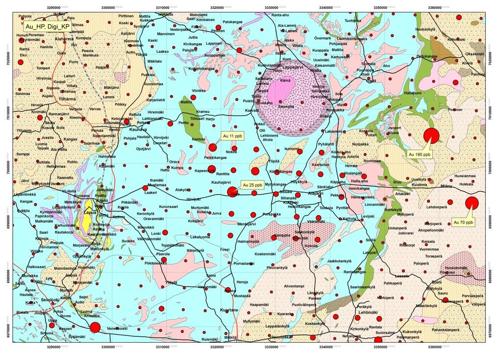 GEOLOGIAN TUTKIMUSKESKUS 1 1 KAUHAJÄRVEN GEOKEMIALLISET MAAPERÄTUTKIMUKSET 1.1 Alueellinen moreenigeokemia Alueellinen moreenigeokemiallinen (ns.