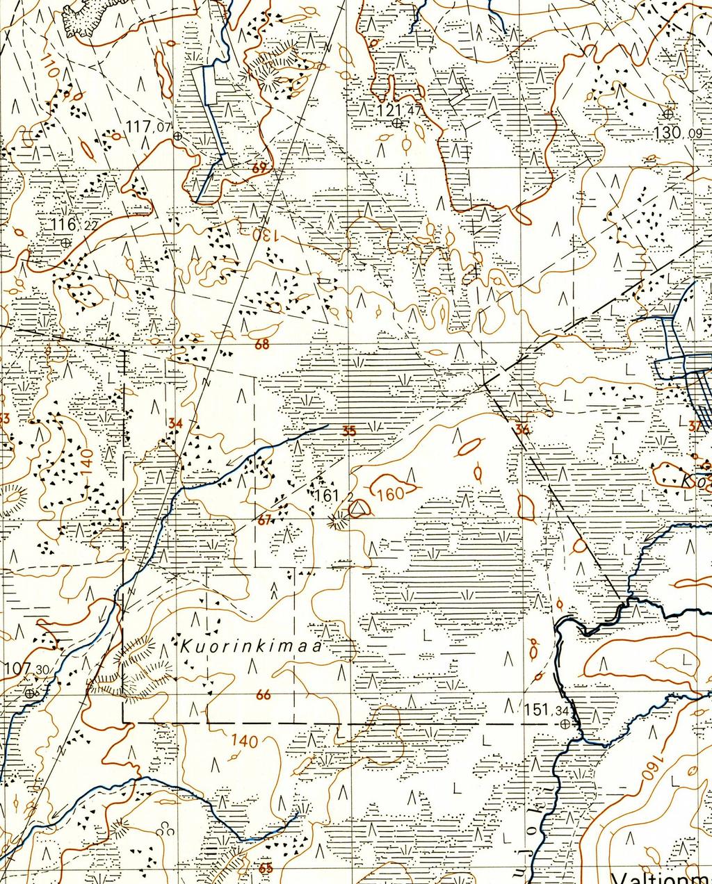 16 Kartta 6. Hankealue, ote topografikartasta 1967. 6. Tulokset Inventoinnissa kartoitettiin kaksi kulttuuriperintökohdetta.