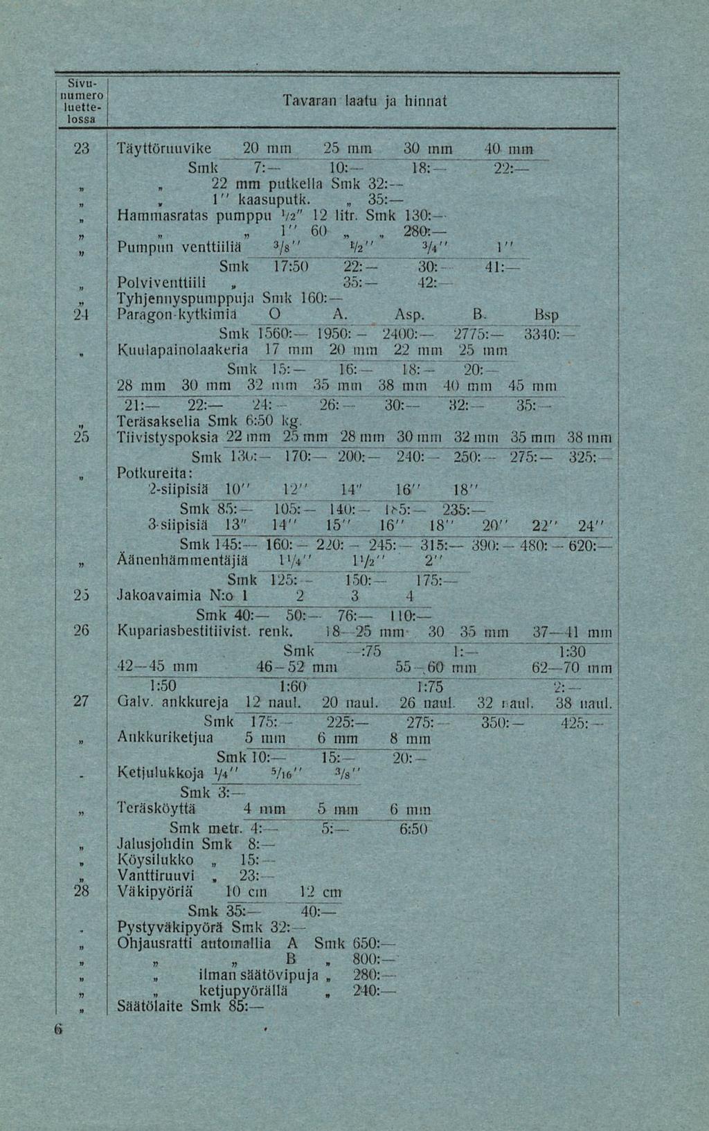 35: 16: 245: 275: Sivu numero 23 25 25 26 27 28 Täyttöriuivike 20 mm 25 mm 30 min 40 mm Smk 7: 10: 18: 22: 22 mm putkella Smk 32: 1" kaasuputk 35: Hammasratas pumppu V2" 12 litr Smk 130: 1" 60 280: