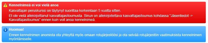 10.2.2016 27(34) Kennelnimen hakeminen Voit hakea kennelnimeä sähköisesti Omakoira-palvelun kautta. Omakoirapalvelusta näet heti, onko kennelnimi jo varattu.