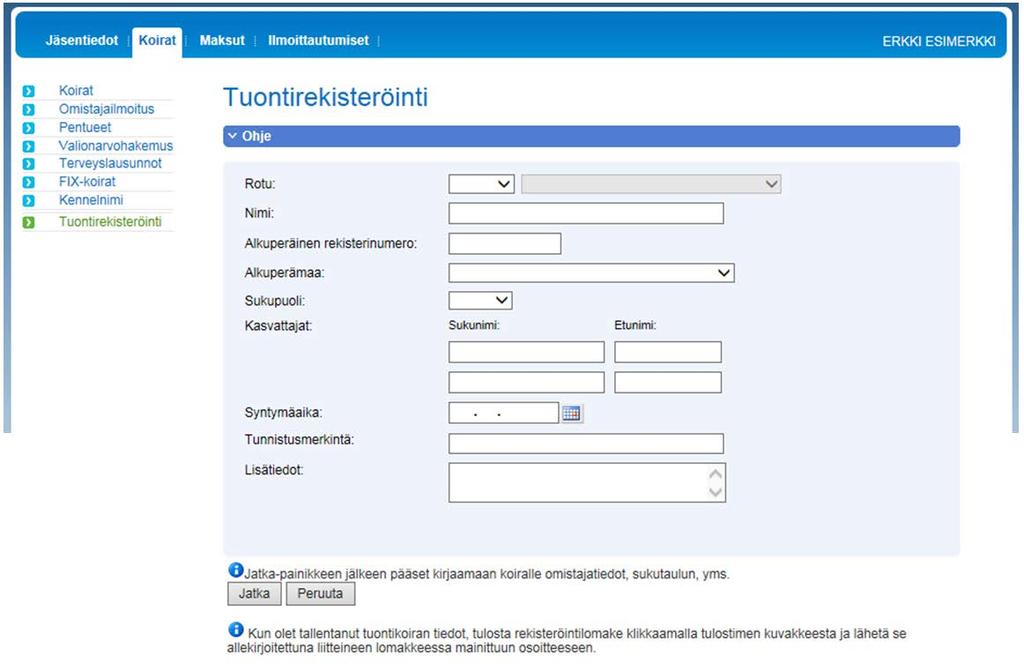 10.2.2016 29(34) Tuontikoiran rekisteröinti Voit ilmoittaa tuontikoirasi tiedot sen rekisteröintiä varten Omakoira-palvelussa ja näin nopeuttaa rekisteröintikäsittelyä.